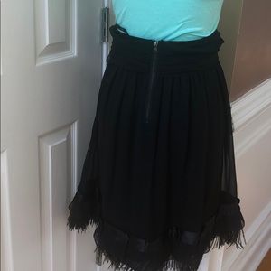 Black Elie Tahari Silk feathered fringe hem skirt NWOT
